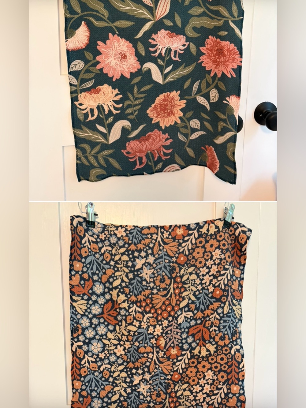 Set of 2 Geometry Tea/Dish Towels Dark Florals
